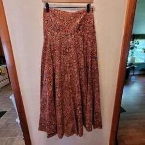 Red and Yellow Maxi A-Line Pleated Skirt